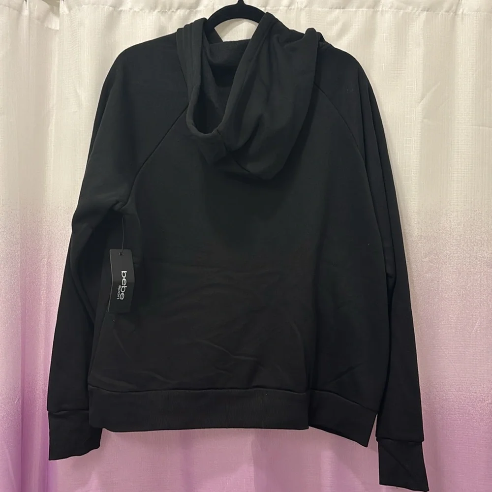 NWT Bebe Women’s Black & Rose Gold Foil Logo Hoodie – Size 2X - Picture 3 of 13